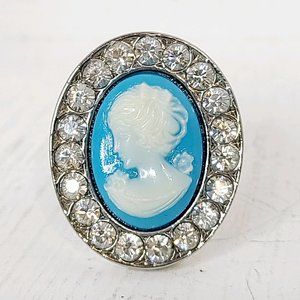 Tarina Tarantino Blue Cameo Ring Crystallized Swarovski Elements Adjustable EUC